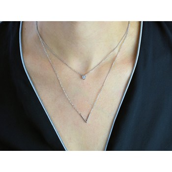 Collier 2 rangs forme V et oxyde de zirconium rond Argent 925 Rhodié
