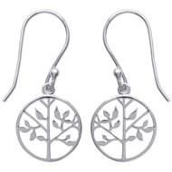 Boucles d'oreilles arbre de vie dans un cercle Argent 925 Rhodié