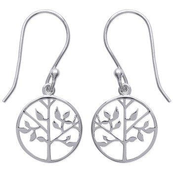 Earrings tree of life in a circle 925 Rhodium Silver
