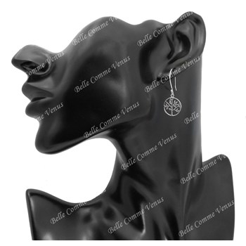 Earrings tree of life in a circle 925 Rhodium Silver