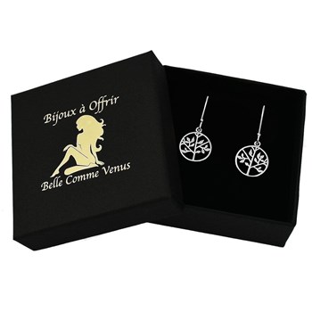 Earrings tree of life in a circle 925 Rhodium Silver