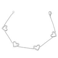Bracelet 4 coeurs sertis d'oxyde de zirconium Argent 925 Rhodié