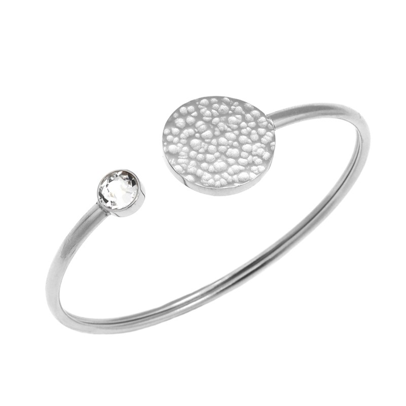 Bracelet rigide en acier argenté orné de cristaux Swarovski avec pierres Crystal