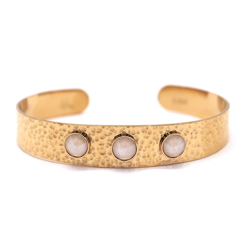 Bracelet rigide en acier doré orné de cristaux Swarovski avec pierres Crystal ivoire
