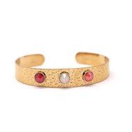 Bracelet rigide en acier doré orné de cristaux Swarovski avec pierres Crystal rouge et ivoire