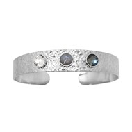Bracelet rigide en acier argenté orné de cristaux Swarovski avec pierres Crystal gris foncé