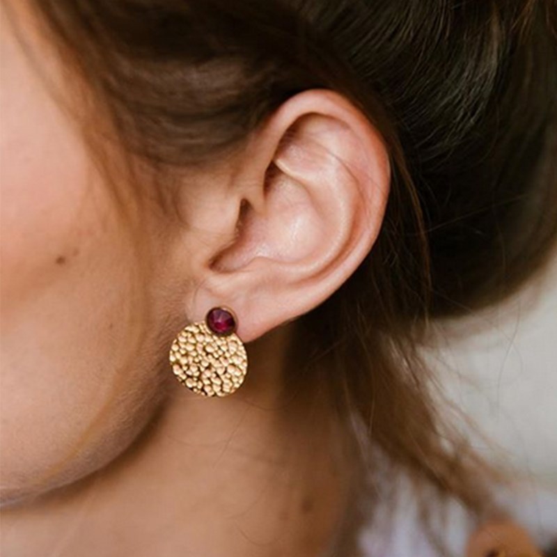 Boucles d'oreilles en acier dorées ornées de cristaux Swarovski avec pierres Crystal - vue 3