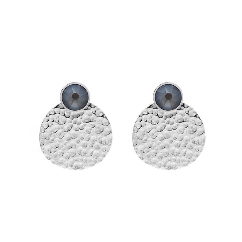 Boucles d'oreilles en acier argentées ornées de cristaux Swarovski avec pierres Crystal gris foncé