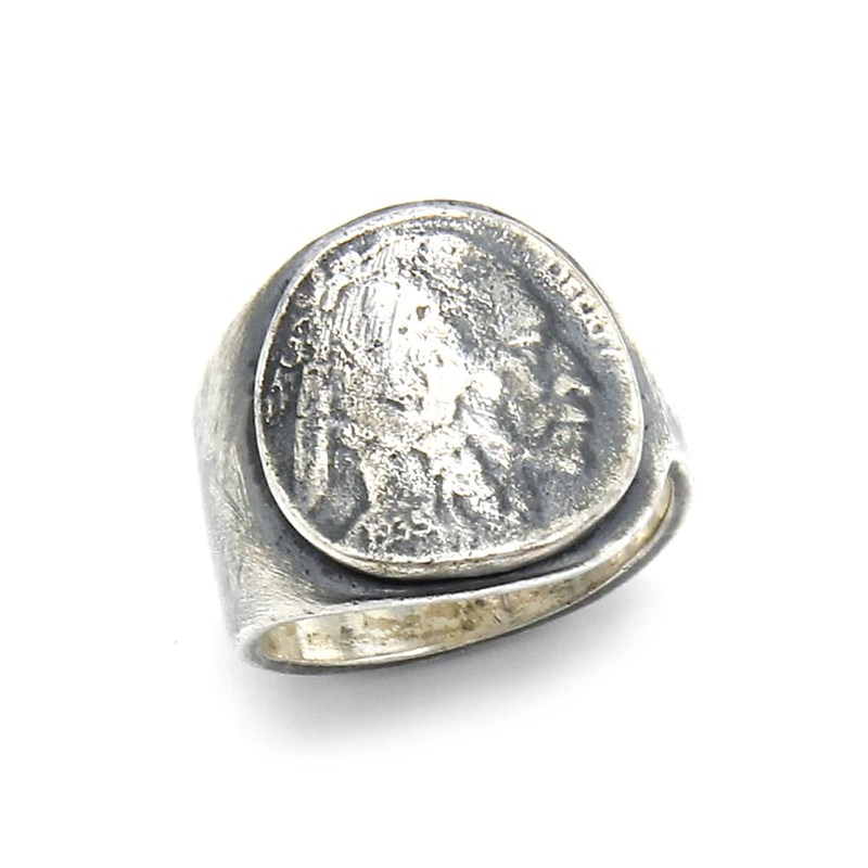 Bague Homme Tête Indien Pièce Argent - vue 3