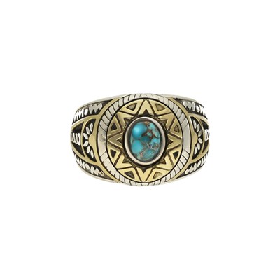 Bague soleil ethnique turquoise argent - vue V1