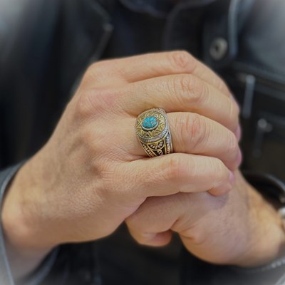 Bague soleil ethnique turquoise argent - vue V3