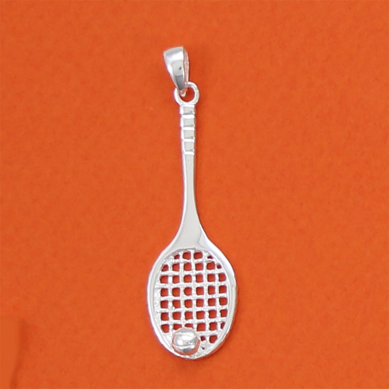 Pendentif grande raquette de tennis et balle de tennis - Argent massif - vue 2