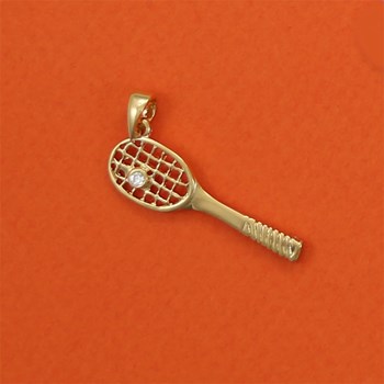 Pendentif raquette de tennis et balle de tennis strass - Plaqué or