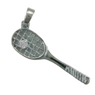 Pendentif raquette de tennis et balle de tennis strass - Argent massif