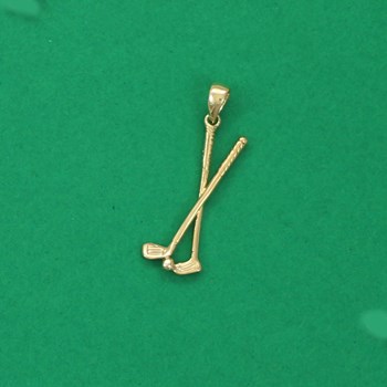 Pendentif clubs de golf croisés et balle de golf - Plaqué or