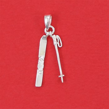 Pendentif baton de ski et ski - Plaqué or