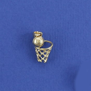 Pendentif ballon de basket et panier de basket - Plaqué or