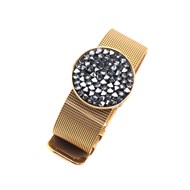 Bracelet réglable en acier doré ornée de cristaux Swarovski avec pierre Crystal noir et gris