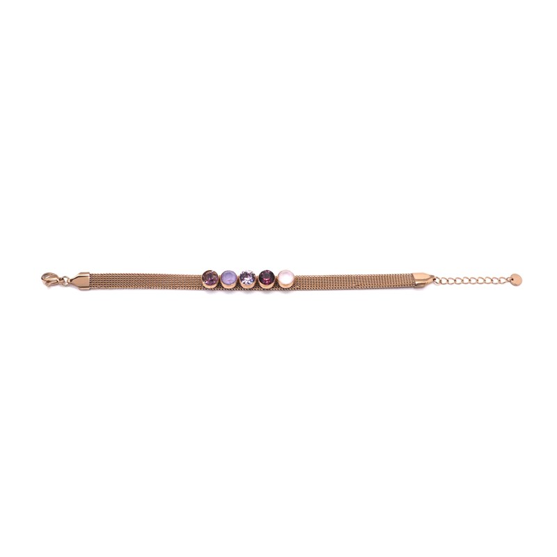 Bracelet en acier cuivré orné de cristaux Swarovski avec pierres Crystal violet et rose