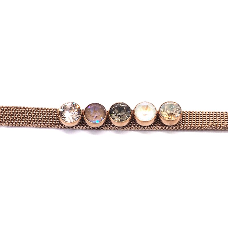 Bracelet en acier cuivré orné de cristaux Swarovski avec pierres Crystal cappuccino, gris et jaune - vue 2