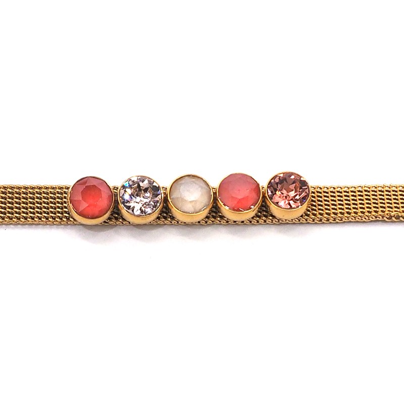 Bracelet en acier doré orné de cristaux Swarovski avec pierres Crystal coral, rose et pêche - vue 2