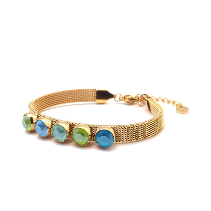 Bracelet en acier doré orné de cristaux Swarovski avec pierres Crystal vert et bleu - vue 2