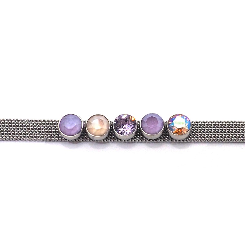 Bracelet en acier argenté orné de cristaux Swarovski avec pierres Crystal violet et ivoire - vue 2