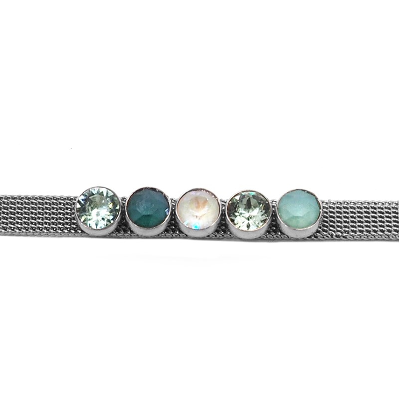 Bracelet en acier argenté orné de cristaux Swarovski avec pierres Crystal vert et gris - vue 2