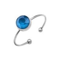 Bague fine ajustable en acier argentée ornée de cristaux Swarovski avec pierre Crystal bleu azur