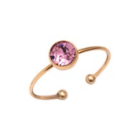 Bague fine ajustable en acier dorée ornée de cristaux Swarovski avec pierre Crystal rose