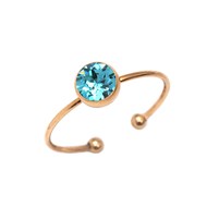 Bague fine ajustable en acier dorée ornée de cristaux Swarovski avec pierre Crystal turquoise