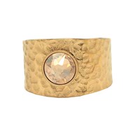 Bague ajustable martelée en acier dorée ornée de cristaux Swarovski avec pierre Crystal jaune