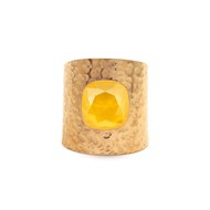 Bague ajustable martelée en acier dorée ornée de cristaux Swarovski avec pierre Crystal jaune