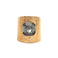 Bague ajustable martelée en acier dorée ornée de cristaux Swarovski avec pierre Crystal gris foncé