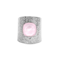Bague ajustable martelée en acier argentée ornée de cristaux Swarovski avec pierre Crystal rose