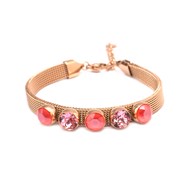 Bracelet en acier cuivré orné de cristaux Swarovski avec pierres Crystal coral et rose