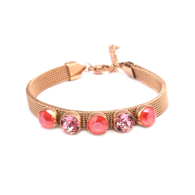 Bracelet en acier cuivré orné de cristaux Swarovski avec pierres Crystal coral et rose
