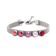 Bracelet en acier argenté orné de cristaux Swarovski avec pierres Crystal coral, rouge et rose