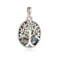 Pendentif Arbre de Vie Nacre Abalone Sertie Argent Massif Rhodié