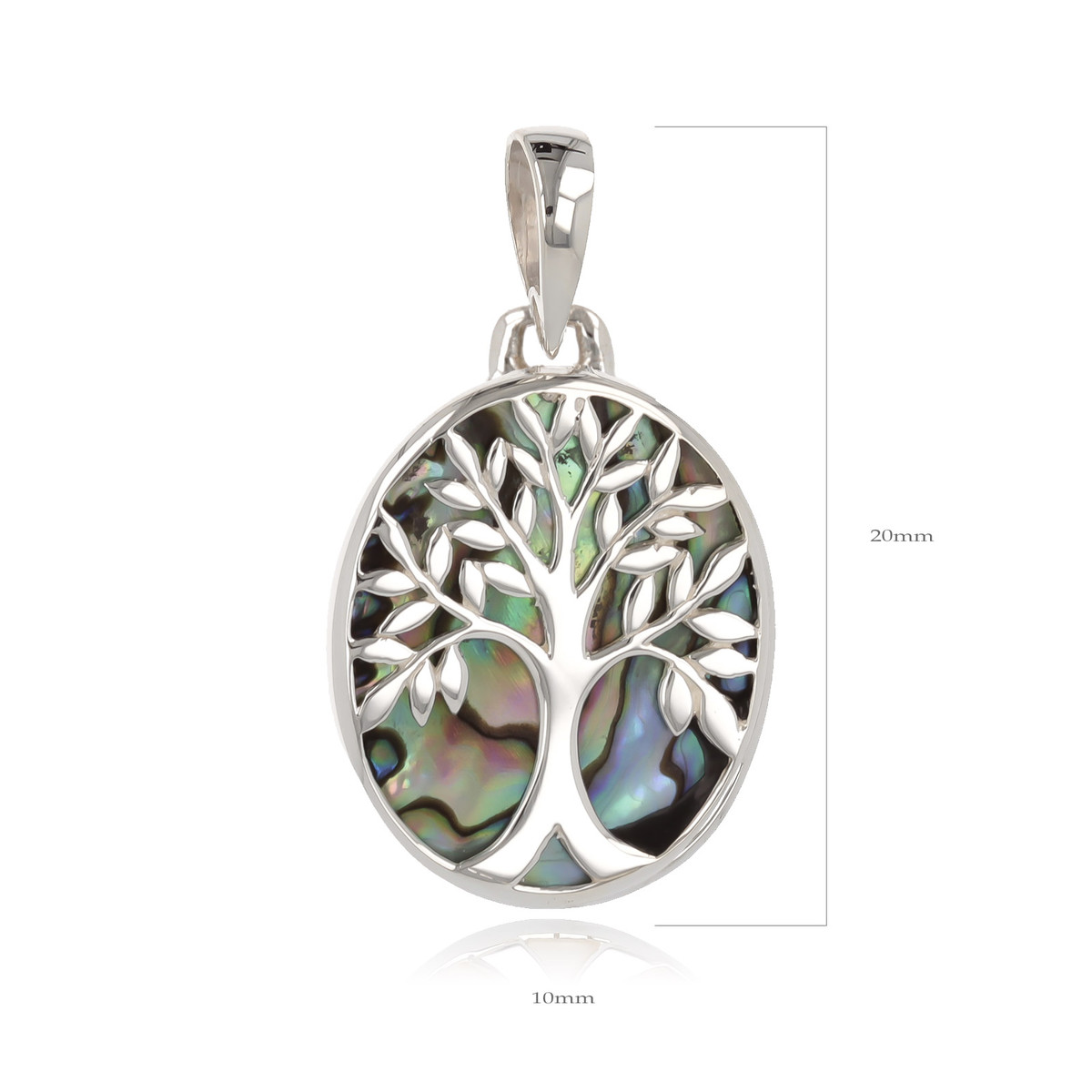 Pendentif Arbre de Vie Nacre Abalone Sertie Argent Massif Rhodié - vue 3