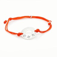 Bracelet argent cible motif 3 croix basques coton rouge