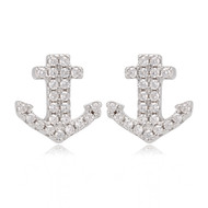 Boucles d'oreille argent rhodié ancre marine avec cubic zirconia