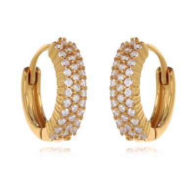 Boucles d'oreille Créole plaqué or avec cubic zirconia 15mm - vue V1