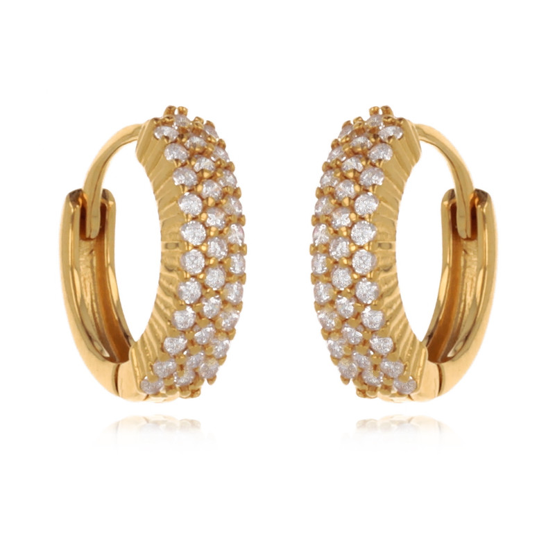 Boucles d'oreille Créole plaqué or avec cubic zirconia 15mm - vue V1