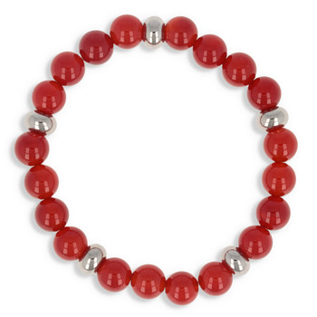 Bracelet élastique 60MM en pierre naturelle agate rouge et séparation en acier