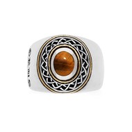 Bague ethnique tribal oeil de tigre argent.