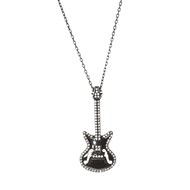 Collier argent guitare rock noir