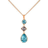 Pendentif sur chaîne MERCI en Plaqué Or Rose avec Cristaux Swarovski® Bleus et Mauves