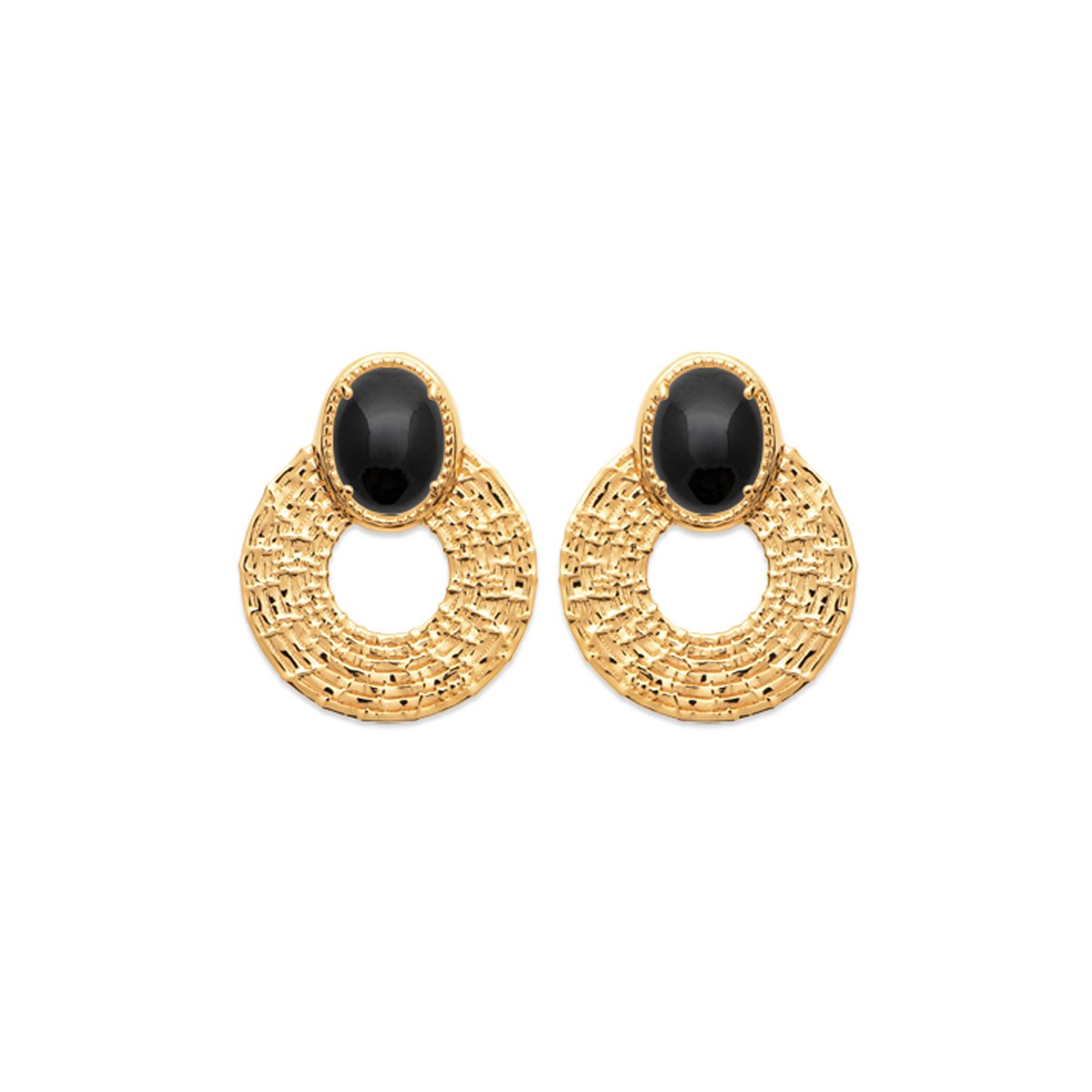 Boucles d'oreilles pendantes agate noire plaqué or TILDA - Bijoux Privés Discovery