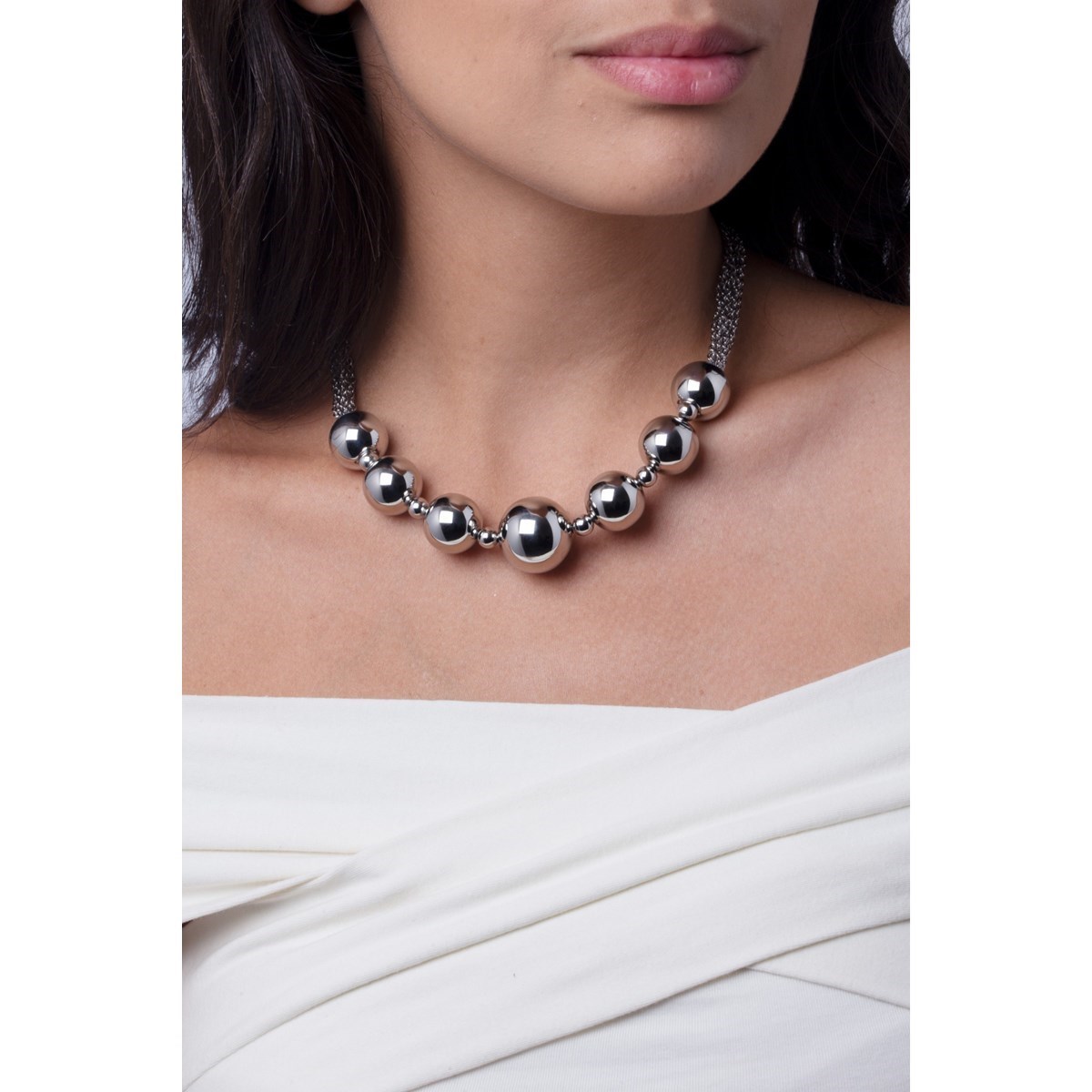 Collier multi-motifs en Acier 316L - blanc brillant - vue 2